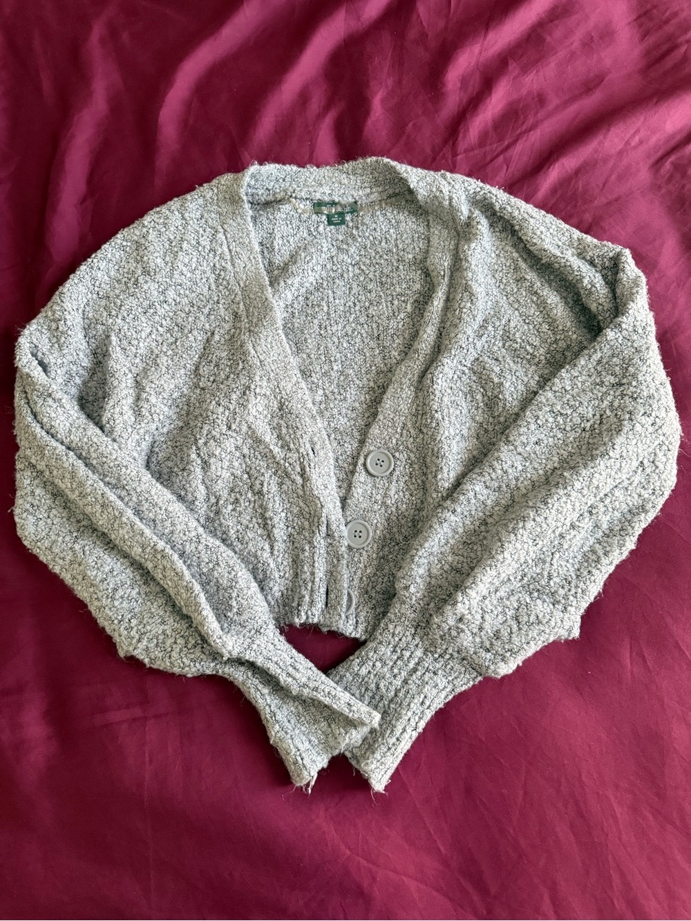 wild fable Gray Cropped Button-Front Chunky Cardigan